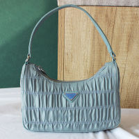 Niche pleated hobo armpit bag high-end pradaˉversion one-shoulder hand-held nylon bag magenta bag