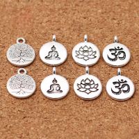 hot！【DT】♙✱┅  10pcs/lot Tibetan Round Tag Lotus/Life Tree/Buddha Charms 15mm Metal Pendants Jewelry Making Accessories