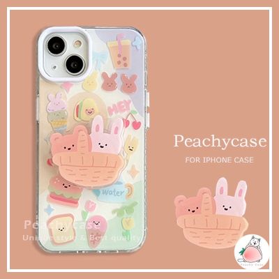 ▣☃◆ เคสโทรศัพท์มือถือ กันกระแทก ปิดด้านหลัง ลายการ์ตูนกระต่ายหมีน่ารัก พร้อมขาตั้ง สําหรับ iPhone 14 13 12 14promax