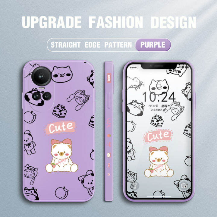 เคส-ggk-สำหรับ-oppo-reno10-pro-5g-เคสโทรศัพท์ดีไซน์ลายการ์ตูนหมีวัวสาวน่ารักเคสป้องกันน้ำรูปแบบขอบสี่เหลี่ยมปลอกซิลิโคนคลุมทั้งหมดกล้อง