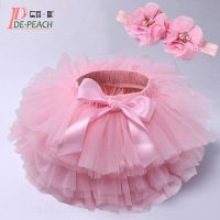 DE PEACH Baby Girl Diapers Cover Shorts Skirts+Headband Set Infant Newborn Kids Fluffy Pettiskirt Girls Tulle Lace Tutu Skirts Dresses