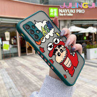 Jlingji เคสปลอกสำหรับ Samsung กาแลคซี A52s 5G A52 4G A52 5G มีน้ำค้างแข็งโปร่งใสลายการ์ตูนเครยอนชินจังเคสขอบสี่เหลี่ยมด้านข้างแข็งลายกล้องปลอกซิลิโคนเคสนิ่มป้องกันการกระแทก