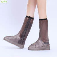 รองเท้าสวมทับ Galoshes ผ้าคลุมรองเท้าฝนท่อสูงกันลื่นหนาทนทานต่อการฉีกขาดที่ครอบเท้านำมาใช้ใหม่ได้