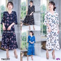 P3317 Maxi Dress แม๊กซี่เดรสตัวยาวพิมพ์ลายใบไม้ใหม่ล่าสุด Maxi Dress The latest leaf print long maxi dress.