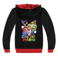 Mario Bros Cotton + Polyester เสื้อผ้าเด็กฤดูใบไม้ผลิและฤดูใบไม้ร่วงเสื้อแจ็คเก็ตแขนยาวสำหรับชาย15ปีหญิงสีดำ/ สีเทา Hooded Zipper เสื้อกันหนาว3-16ปี