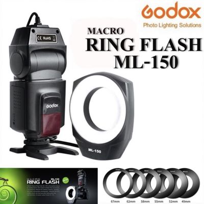 สินค้าขายดี+++ พร้อมส่ง Godox ML-150 Macro Ring แฟลชควบคุม Daylight 5600K 49, 52, 55, 58, 62,67 มม.เข้ากันได้กับ กล้อง DSLR