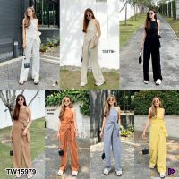 TW15979 set 2 ชิ้น เสื้อสายเดี่ยวสายหนา + กางเกงขายาวผูกเอว