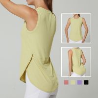 Ice Silk Yoga Top Women Sports Shirts Sleeveless Running Vest Quick Dry Fitness Shirts Split Back Workout Blouse Seamless Top