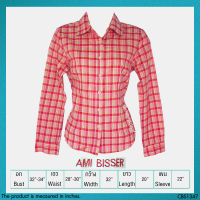 USED Ami Bisser - Red Plaid Shirt | เสื้อเชิ้ตสีแดง สีส้ม ลายสก็อต แขนยาว คอปก ทรงใหญ่ ทำงาน แท้ มือสอง