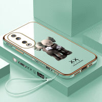 เคสสำหรับ Honor เคสโทรศัพท์90 5G 90 Lite 5G แบรนด์แฟชั่นฟรีสายคล้องกอด K ลวดลายขอบสี่เหลี่ยมเคสโทรศัพท์ชุบหรูหราเคสโทรศัพท์นิ่ม