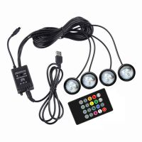 4 In 1 RGB LED Car Atmosphere Light USB Powered Music Sound Remote Control Ambient Light Auto Decorative Foot Lamp