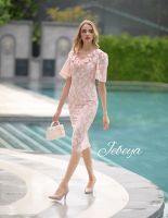 ๋Jebeya Ruffle Neck Dress In Peach  (สีโอรส)