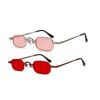 ▲◇✿ 2 Pcs Retro Punk Glasses Clear Square Sunglasses Female Retro Sunglasses Men Metal Frame - Pink Silver Red