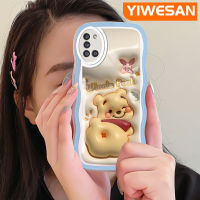 YIWESAN เคส A31ปลอกสำหรับ Samsung ลายการ์ตูน3D วินนี่ช้อนส้อมมีดหมีพูห์ลายคลื่นขอบนุ่มเคสมือถือกันกระแทกแบบใสสุดสร้างสรรค์เคสโปร่งใสลายกล้องถ่ายรูปซิลิกาเจลป้องกัน