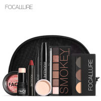 FOCALLURE 8 PcsSet Makup Tool Must Glitter Eyeshadow Matte Lipstick Blush Mascara With Makeup Bag Cosmetic Kit