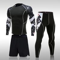 Gym New Mens Compression Set Running Tights Workout Fitness Training Tracksuit Long Sleeves Shirts Sports Suits Rashgard Kit