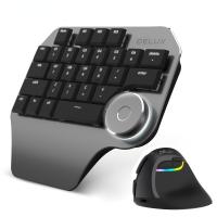 T11 Wired Designer Smart Dial Single Hand Keyboard + M618 Mini Bluetooth Wireless Ergonomic Vertical Mouse Kit For Gamer