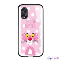 เคสใส่โทรศัพท์สำหรับ OPPO A18 A38การ์ตูนสำหรับเด็กผู้หญิงพิงค์แพนเตอร์แสนซนตลกเสือดาวป๊อปไทด์กระจกเทมเปอร์เคสมือถือกันกระแทกมันวาวเคสฝาหลัง