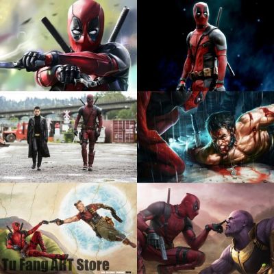 ✢ Deadpool 2 Marvel Superhero Movie Wall Art ภาพวาดผ้าใบ Nordic โปสเตอร์และภาพพิมพ์สำหรับห้องนั่งเล่นเด็กตกแต่งบ้าน