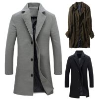 【Ready】Men Winter Lapel Collar Woolen Single-Breasted Pockets Plus Size Trench Coat