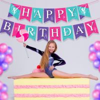 Dancing Girl Rhythmic Gymnastics Birthday Party Wall Hanging HAPPY BIRTHDAY Party Banners Backdrops Baby Shower Party Supplies Banners Streamers Confe