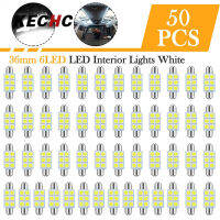 KECHc 50ชิ้น36มม. C5w 6 Led แบบ Smd ชุดหลอดไฟเสริมรังผึ้งโดมในร่มแผนที่ป้ายทะเบียนรถหลอดไฟ6000K สว่างมาก