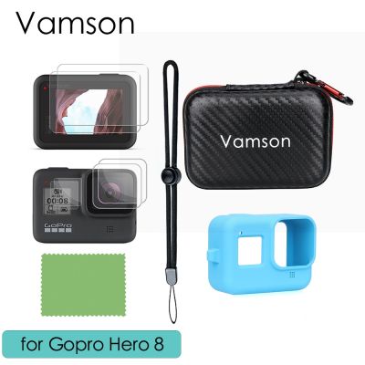 Accessories Kit for GoPro Hero 8 with Blue Silicone Rubber Protective Case Shockproof Storage hand bag Package VP814