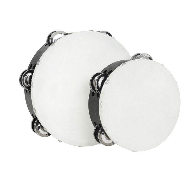 2pcs-double-row-tambourine-พร้อมเชือกไม้-entertainment-tambour-grip-ability-with-handle-round-hole-orff-musical-instruments