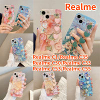 RTY เคสสายรัดข้อมือสำหรับ Realme C55 Realme C53 Realme C33 Realme C35 C30 Realme Realme C1 Crossbody เคสโทรศัพท์ Bluray แววน้ำมันภาพวาดดอกไม้เพชรเคสแบบนุ่ม