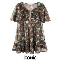 iCONiC BROWN PIKUL CHIFFON TOP #0098 เสื้อผญ สีน้ำตาล ผ้าชีฟอง พิมพ์ลาย เนื้อนิ่ม ยาว29" เสื้อแฟชั่น เสื้อยาว เสื้อทำงาน เสื้อชายทะเล