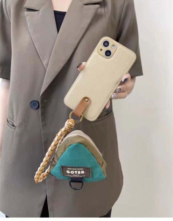 กระเป๋าสตางค์รูปสามเหลี่ยม-zero-กระเป๋าสตางค์สำหรับ-iphone14promax-กระเป๋าสตางค์ถักเปียสำหรับ-iphone13-กรณีโทรศัพท์สีกากีที่เรียบง่ายสำหรับ-iphone12-promax-กระเป๋าใส่หูฟังสีฟ้าสำหรับ-iphone11