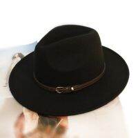 LUCKYLIANJI  Retro Coffee  Leather Band Women Men Vintage Wool Felt Wide Brim Cap Fedora Panama Jazz Bowler Hat  (54/57/61Cm