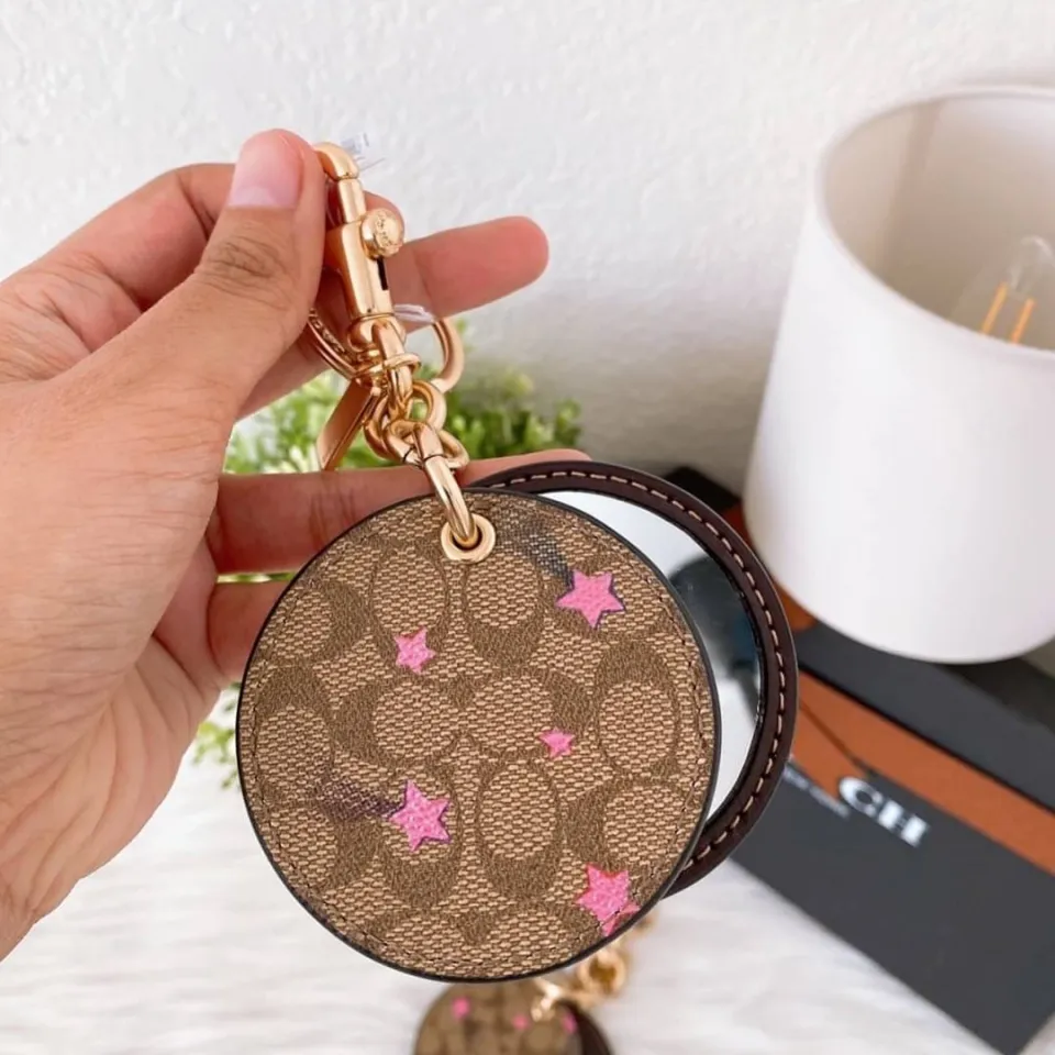 COACH Womens Mirror Bag Charm In Signature Canvas With Disco Star