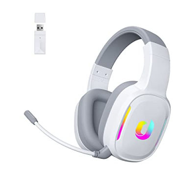 Jeecoo G80 Gaming Headset - 7.1 Surround Sound, Detachable Noise Canceling Mic, Low Latency 2.4G Gaming Headphones, Shining RGB - Works with PS4 PS5 PC Laptop Computers