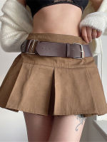 Women Mini Skirt Summer Brown Pleated Skirt Liades Casual H Waisted Short Skirts With Belt Fashion Y2K y Jupe Femme