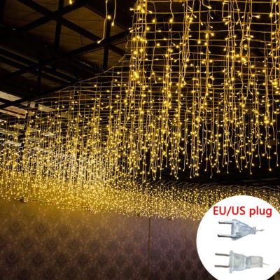 220V Christmas Decorations for Home Outdoor LED Icicle Curtain String Light Street Garland The House Winter 5m Droop 0.6-0.8m