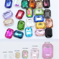 hotx【DT】 24-colors Rectangle fancy Glass stone pointed back foiled crystal rhinestone Jewels Counter decorations clothes shoes bags