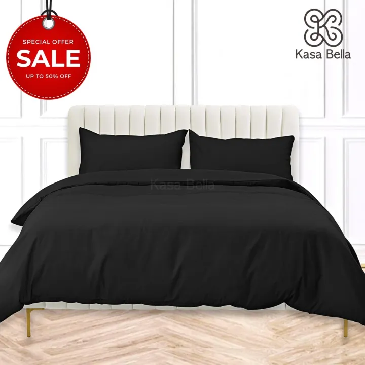 Kasa Bella Plain Black Cotton Blend, Bamboo King Size Bedding Set
