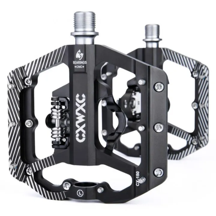 CXWXC Dual Function Platforms Flat Clipless MTB Pedals SPD Cleats 3 Sealed Bearings Bike Pedals