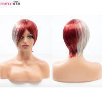 DMFLOWER-Women’s synthetic wig, short natural hair, mixed red hair and silver, heat-resistant cosplay Halloween