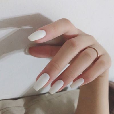 24Pcs Matte White French False Nails ABS Short Coffin Fake Nails Full Cover Nail Art Tips Press on Nails Women Maincure Tools