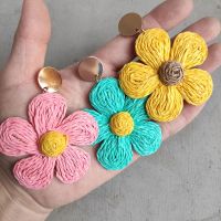 【YF】✾۞  Korean Handwoven Colorful Large Flowers Raffia Earrings Seaside Leisure Accessories