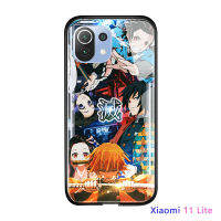 UCUCเคสมือถือ เคสโทรศัพท์ เคสXiaomi MI 11 Lite (4G + 5G) ญี่ปุ่นอะนิเมะสำหรับหญิง Demon Slayer เคสโทรศัพท์ Kimetsu ไม่มี Yaiba Tanjirou Nezuko Glossy กระจกเทมเปอร์ปลอกกันกระแทก