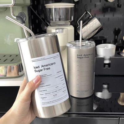 304 Stainless Steel Ice American Style Keep Cold Coffee Cup Double Vacuum Mug Home Double Drinking Lid Portable Insulation Cup
