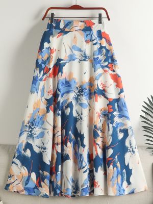 【CC】❂♚  SURMIITRO 2023 Skirt Korean Fashion Floral Print Waist A Female
