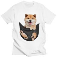 Cute Shiba Inu Puppy Inside Fake Pocket Tshirt Men Short Sleeved T Shirt Funny Funny Japan Dog Tshirt Cotton Tees Merch