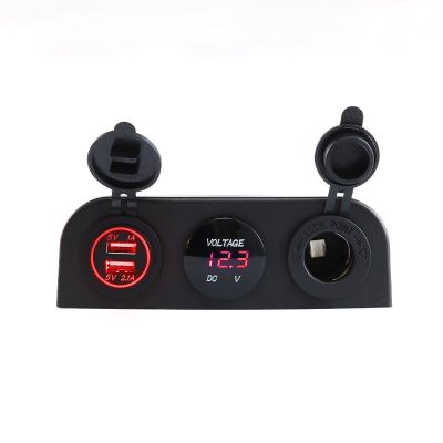 ZZOOI 3 in 1 Tent Base Dual USB Car Charger Socket Power Outlet LED Digital Voltmeter Lighter Socket for Truck Car Marine
