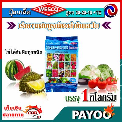 บรรจุ 1 กิโลกรัม WESCO ปุ๋ย 30-20-10 +TE (ธาตุรองเสริม) ปุ๋ยเกล็ด ปุ๋ยเกร็ด เวสโก้ เร่งความสมบูรณ์ของลำต้น