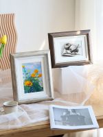 ☫ American large picture frame wall hanging retro 6 inches 24 4K8 open table photo brown gold white mounting can be customized