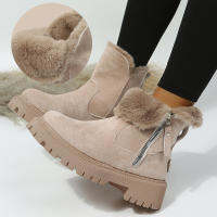 2023หนา Plush Snow Boots ผู้หญิง Faux Suede ฤดูหนาวรองเท้าผู้หญิงอุ่นผ้าฝ้ายรองเท้าแพลตฟอร์มข้อเท้า ขนาด35-43 YORCHID